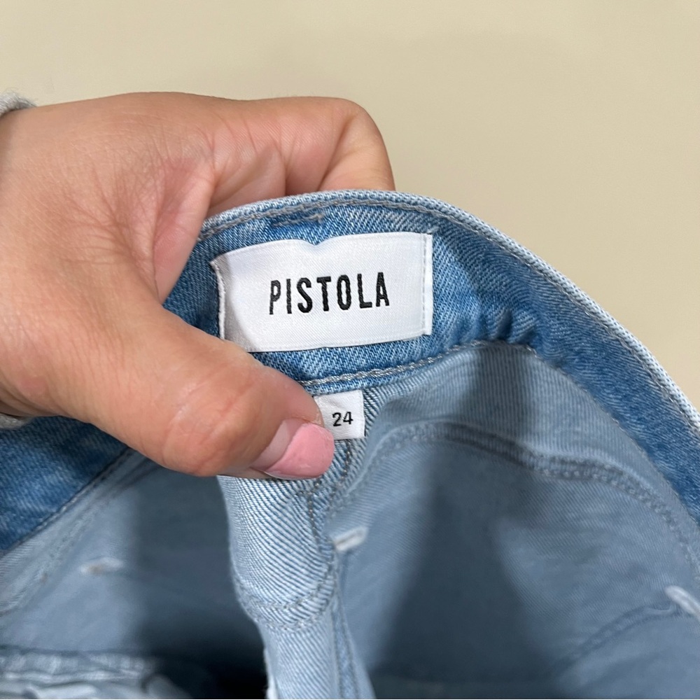 Pistola women's blue distressed kick flare jeans size 24 raw hem ankle EUC - Picture 7 of 8